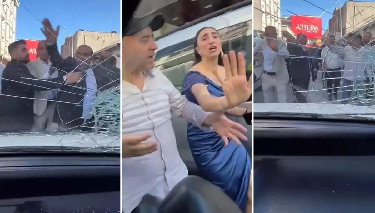 Düğün Konvoyunun Ortasında Kalan Karı-Kocaya Saldırdılar