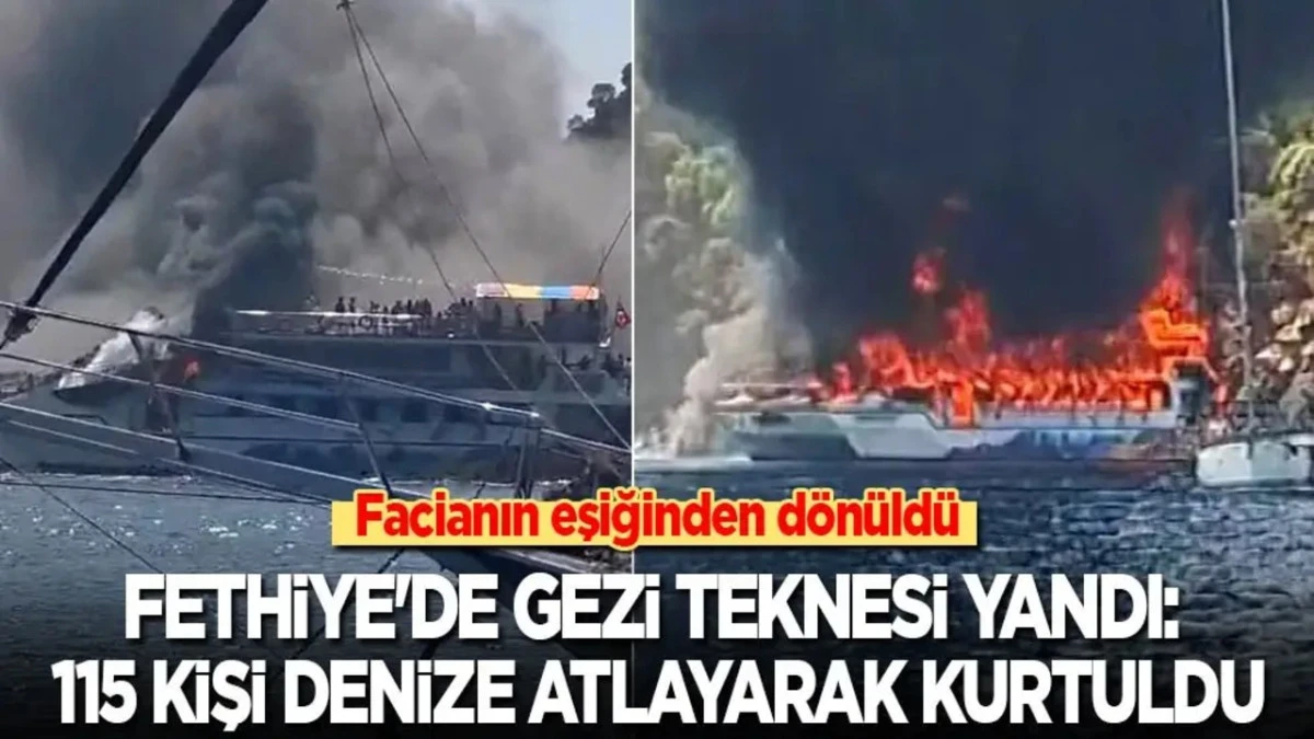 Gezi teknesi yandı, 115 kişi denize atlayarak kurtuldu