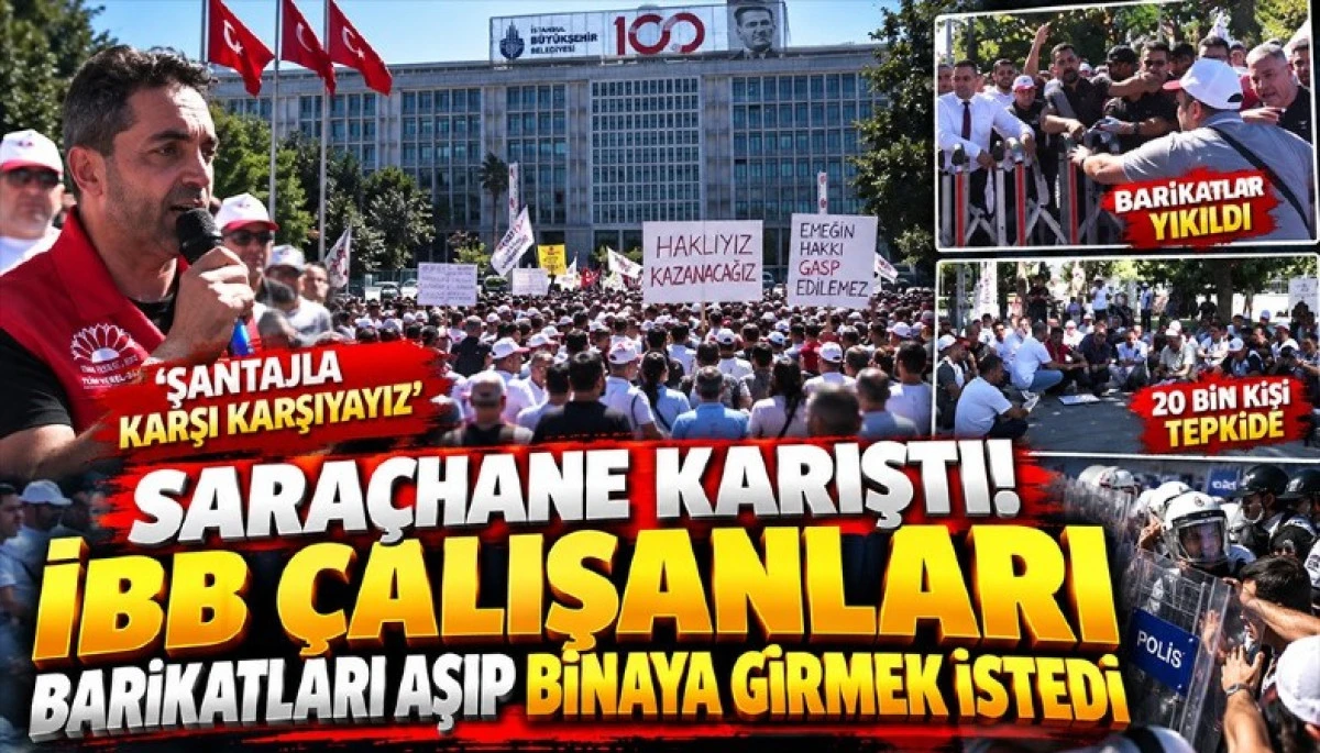 İBB &ccedil;alışanları barikatları aşıp binaya girmek istedi